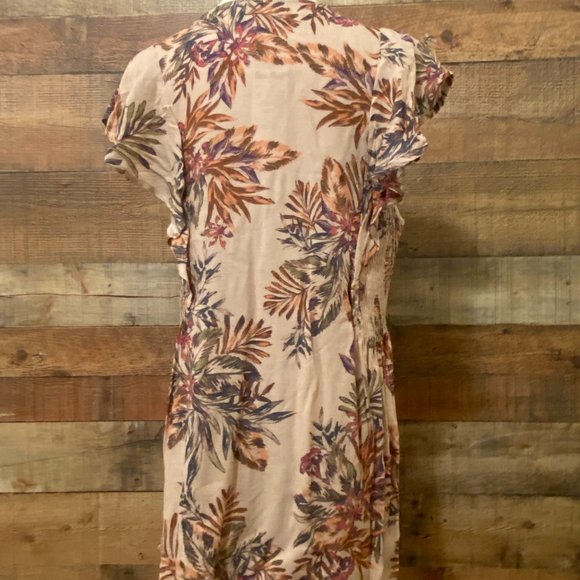 Vintage America Beige Floral Print Smocked Flutter Sleeve Top Size M NWT - Picture 3 of 11